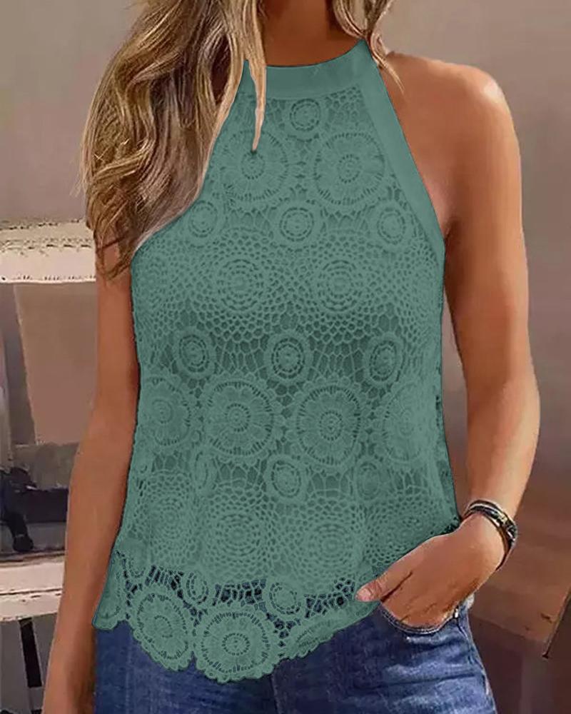 

Tied Detail Sleeveless Lace Top, Green