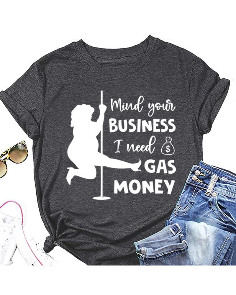 

Letter Figure Print Short Sleeve Casual T-shirt, Dark grey