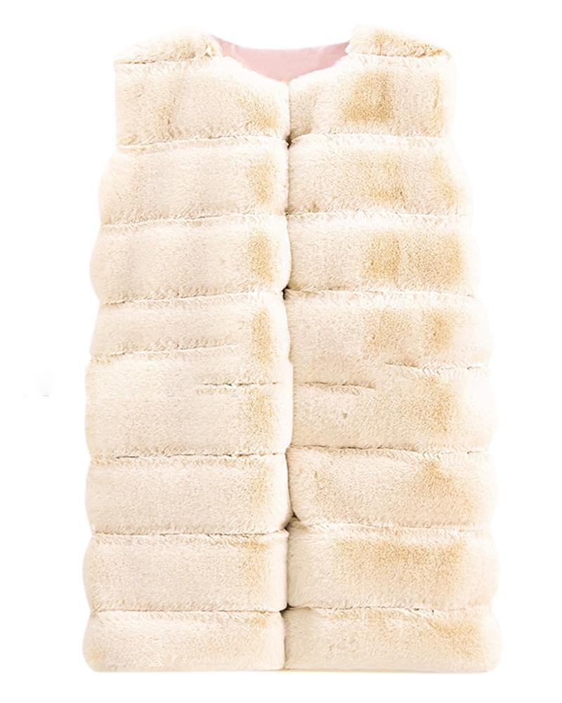 

Sleeveless Open Front Faux Fur Vest Coat, Beige