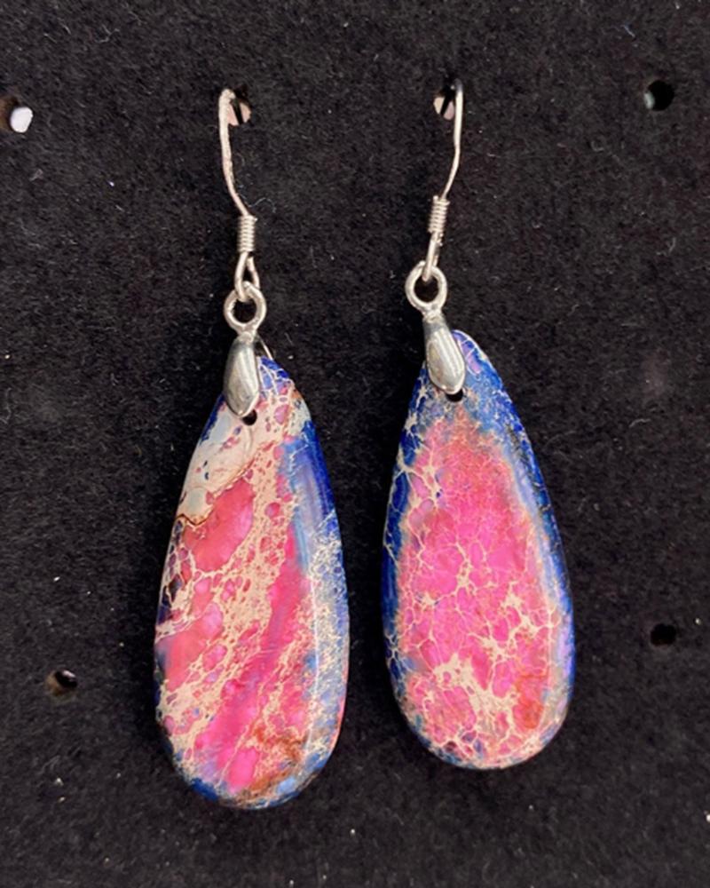 

1Pair Bohemian Natural Stone Water Drop Earrings, Pink