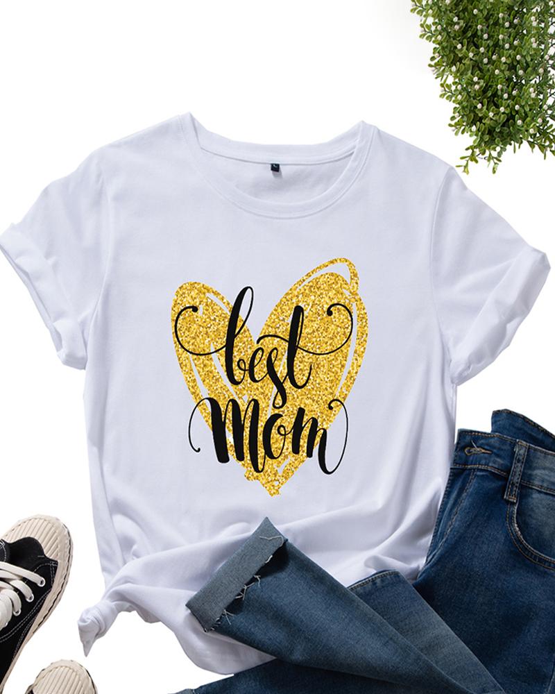 

Mother's Day Gift Short Sleeve Letter Print T-shirt, White
