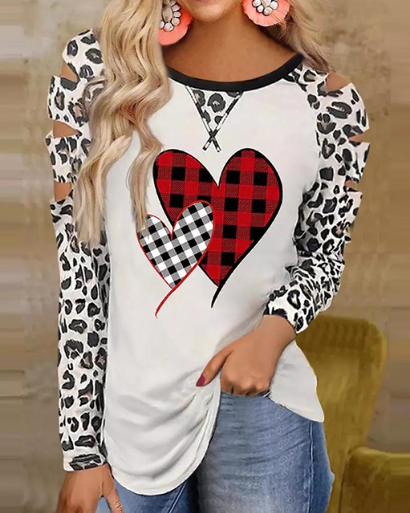 

Valentine' Day Cheetah Heart Print Top, White