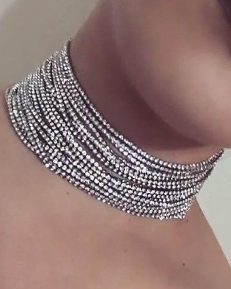 

Exaggerated Multi-layer Full Shiny Choker, Silver