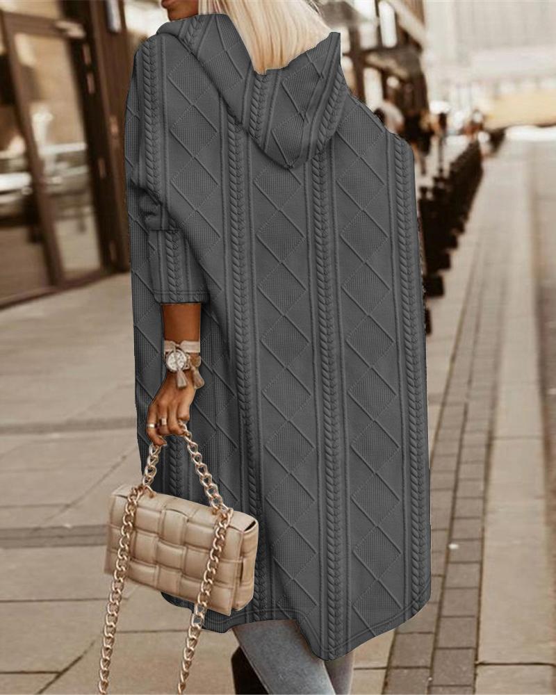 

Cable Textured Hooded Longline Coat, Dark grey