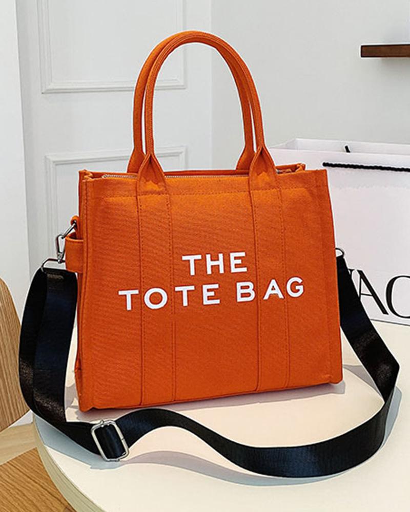 

Trendy Letter Print Crossbody Adjustable Strap Satchel Tote Bag, Orange