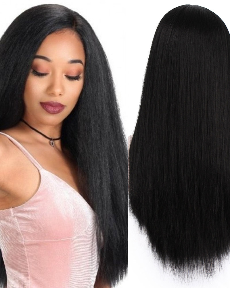 

24 Inches Fake Hair Black Long Straight Hair Fluffy Chemical Fiber Headgear