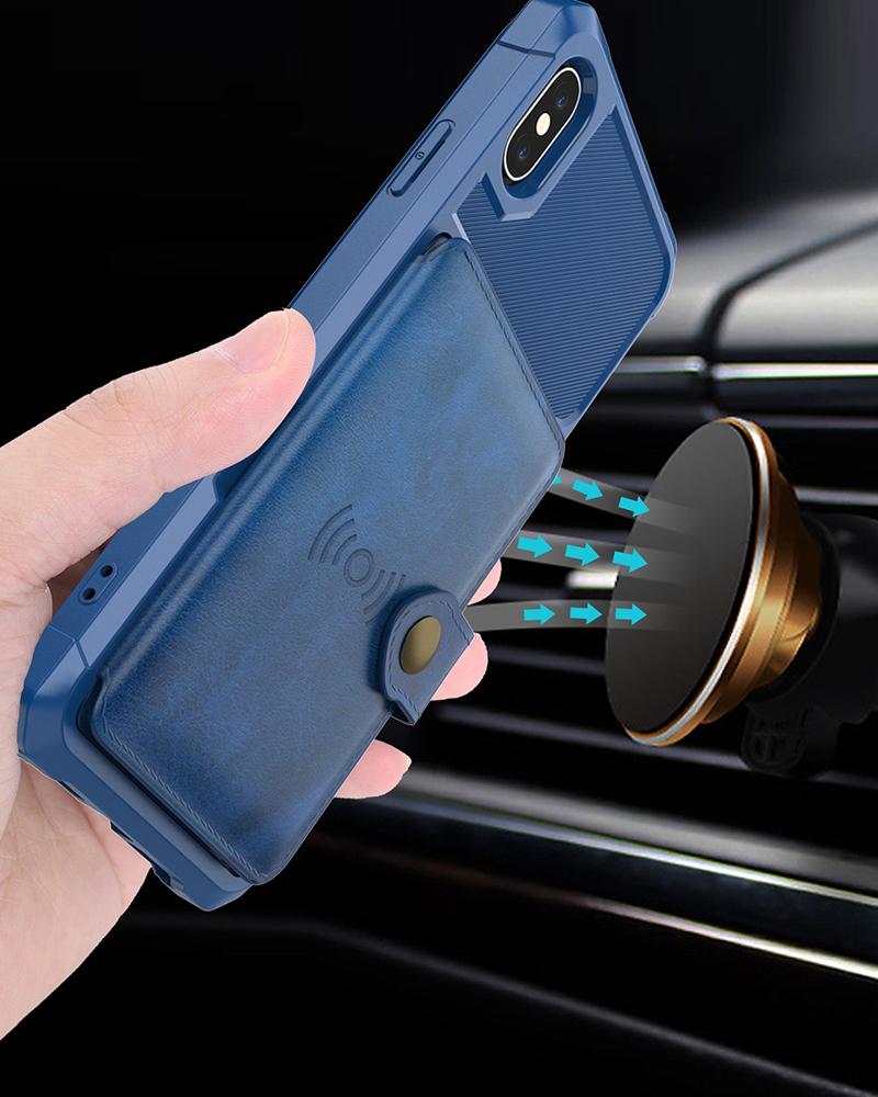 

Anti-Scratch Buckle Wallet iPhone Case, Blue