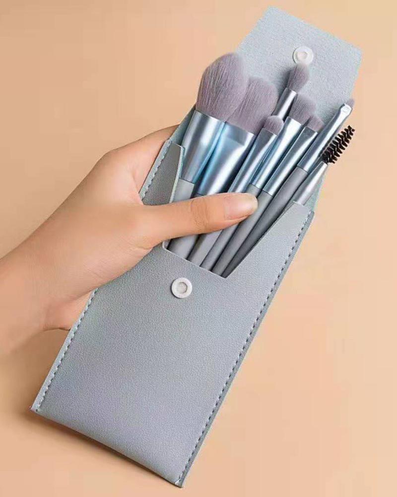 

8pcs Make Up Brush Set With Case, Blue
