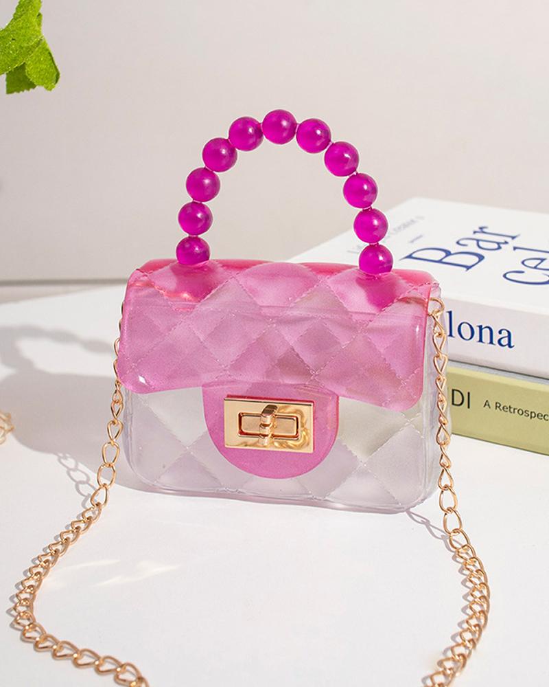 

Quilted Holographic Clear Metal Lock Chain Strap Bag, Red