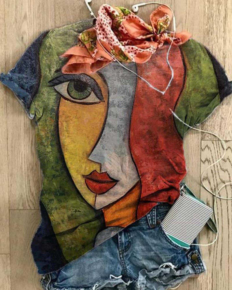 

Anstract Figure Print Sort Sleeve T-shirts, Multicolor