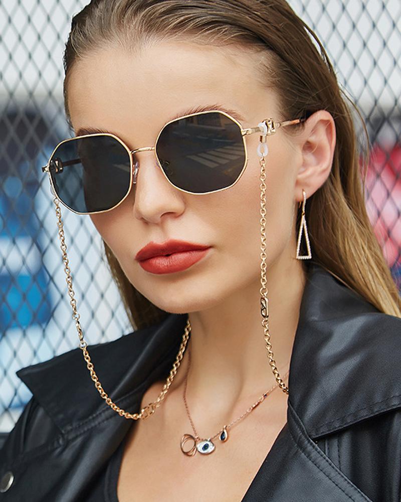 

Asymmetrical Frame Sunglasses With Eyeglasses Chain Holder, Black