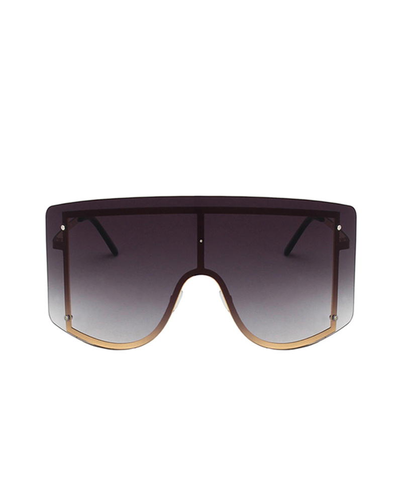 

1Pair Ombre Colorblock Rimless Shield Sunglasses, Gray