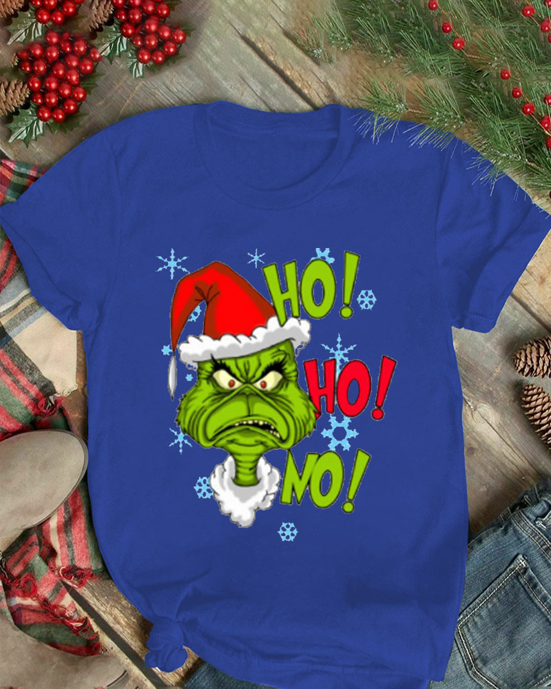 

Christmas Letter Grinch Print Short Sleeve T-shirt, Blue