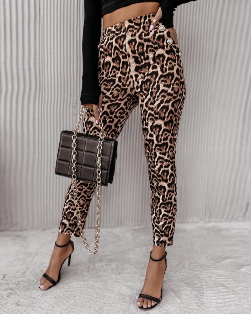 

Leopard Print High Waist Pants