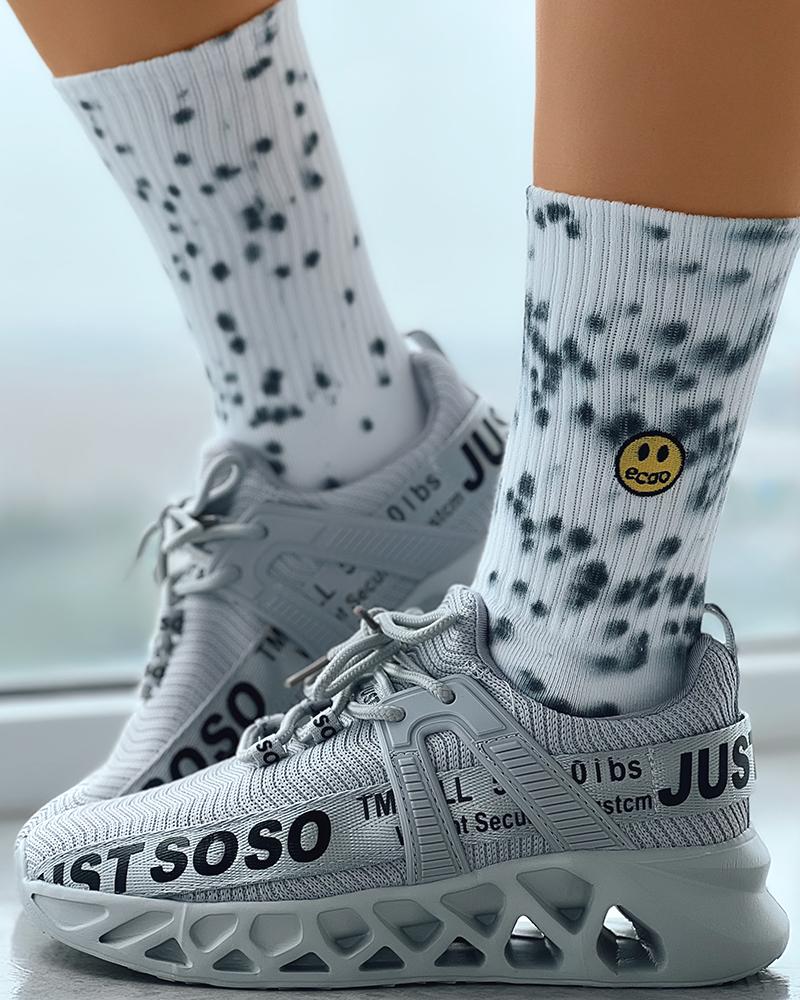 

Letter Pattern Breathable Knit Sneakers, Gray
