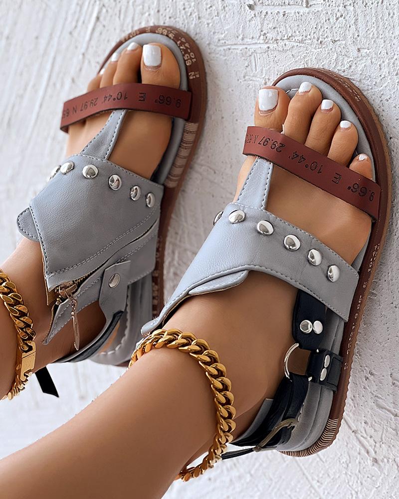 

Studded Toe Post Slingback Summer Sandals, Gray