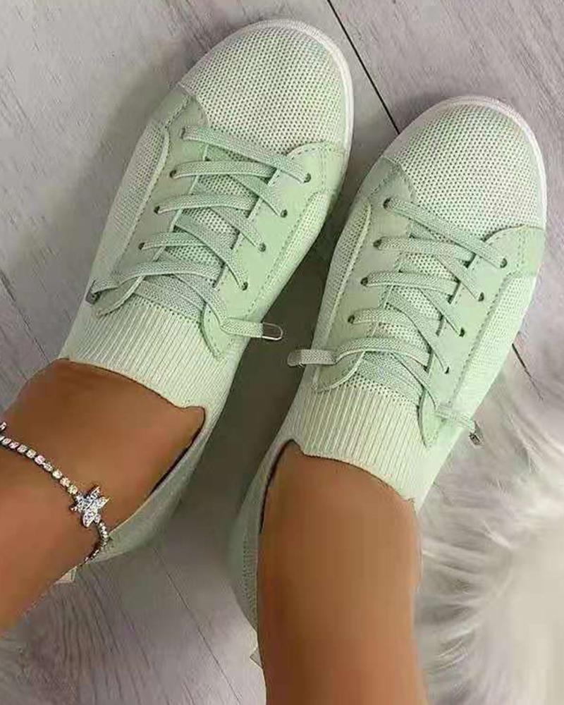 

Eyelet Lace-up Breathable Sneakers, Green