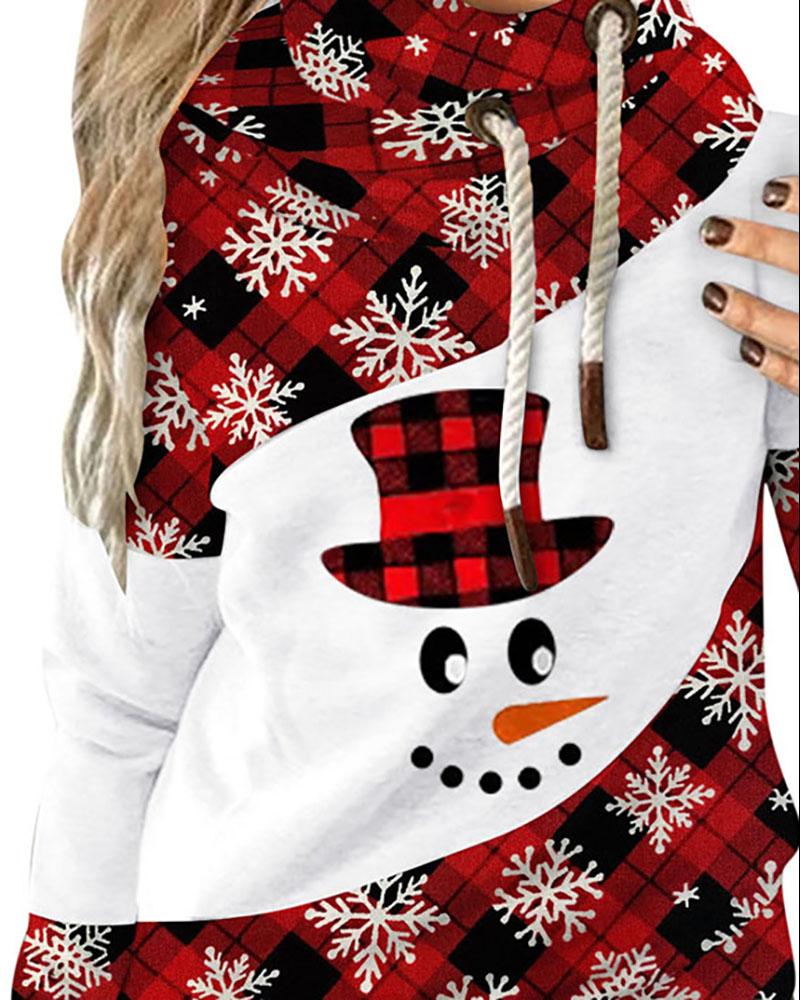 

Christmas Plaid Snowflake Letter Pattern Hooded Top, Yellow