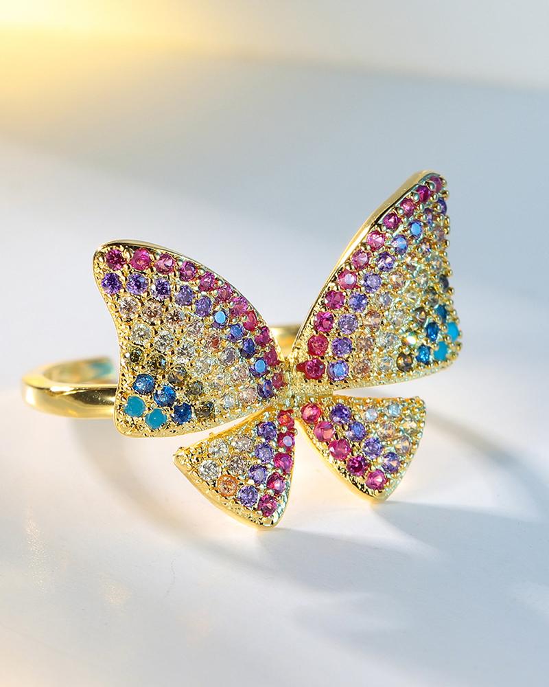 

Butterfly Shaped Colorful Rhinestone Decor Ring, Multicolor