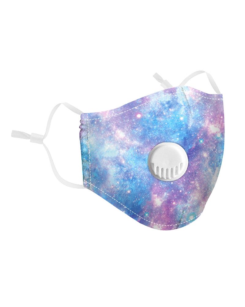 

Galaxy Print Breathing Washable Valve Face Mask (2 filters as gift) Without Cord Lock Toggles, Light blue