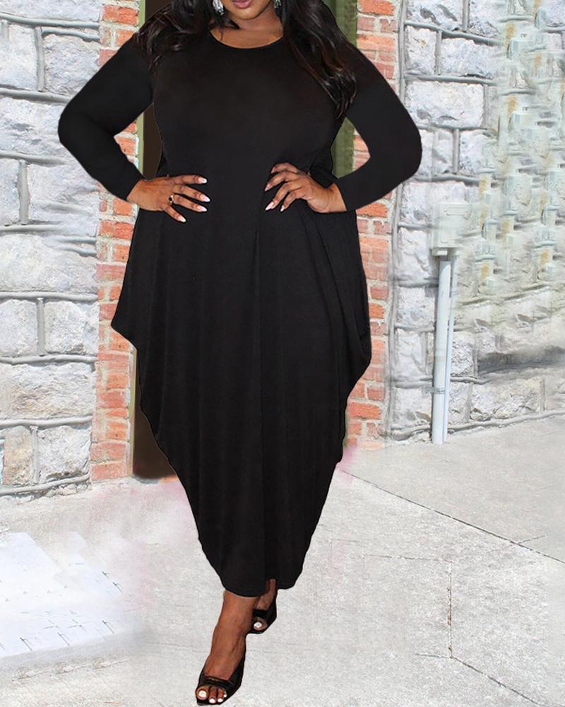 

Plus Size Long Sleeve Pocket Detail Draped Maxi Dress, Black