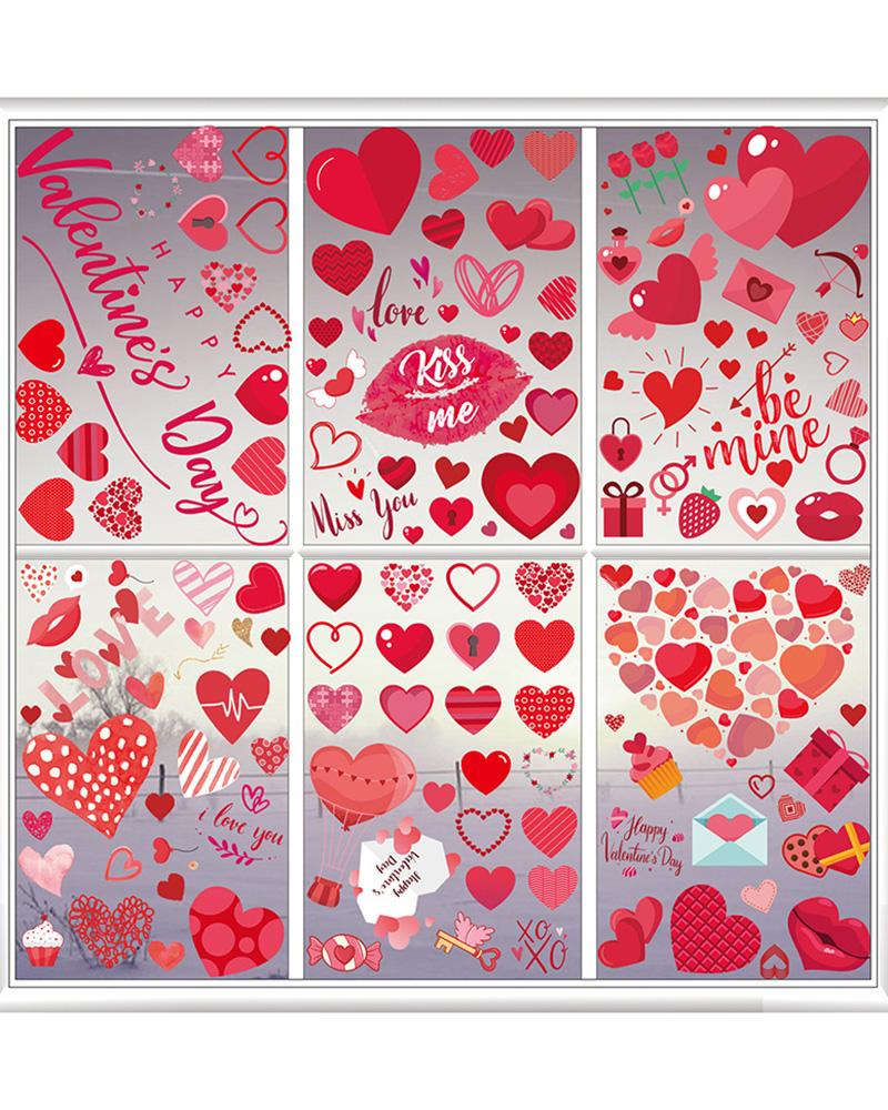 

9pcs Valentine's Day Lip Letter Heart Window Stickers Set, Pink