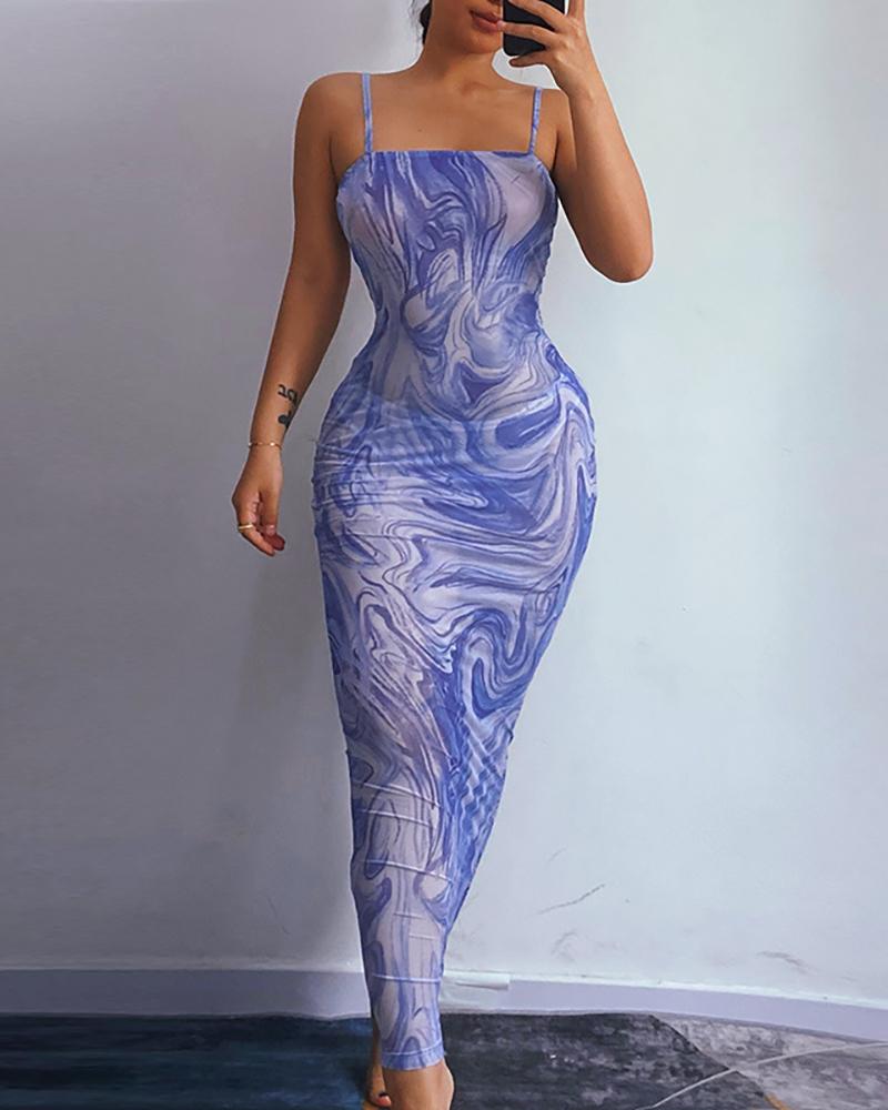 

All Over Print Criss Cross Tie Back Bodycon Cami Dress, Purple