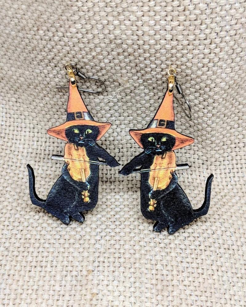 

1Pair Halloween Gothic Cat Shaped Drop Earrings, Orange