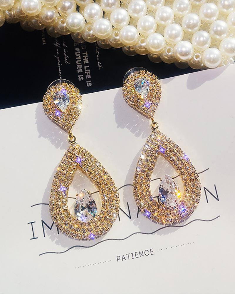 

1Pair Hollow Out Water Drop Rhinestone Earrings, Gold