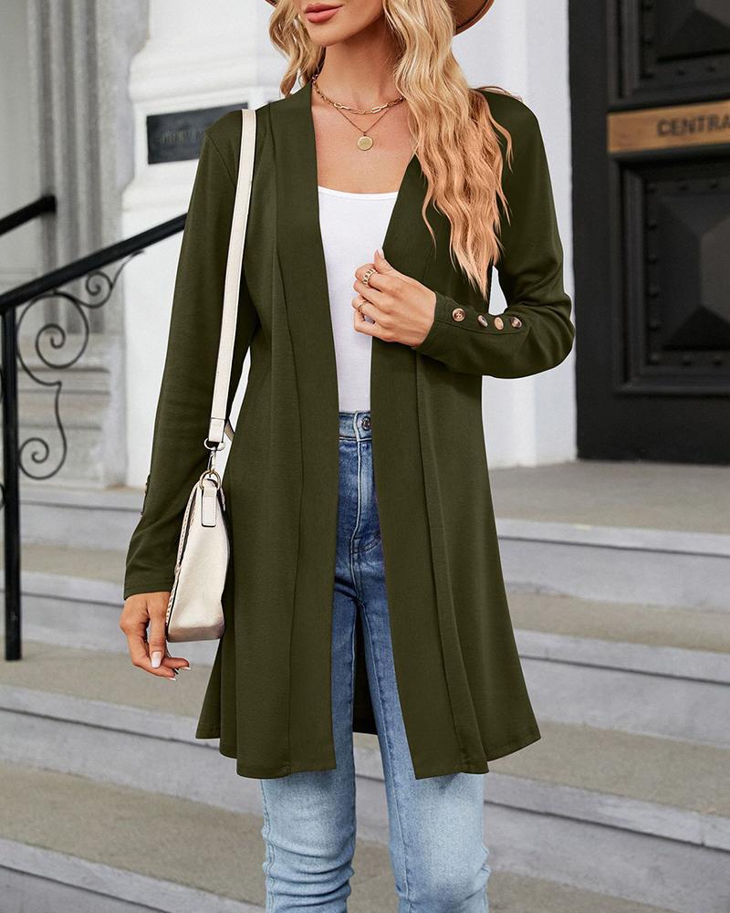 

Open Front Buttoned Longline Knit Cardigan, Army green