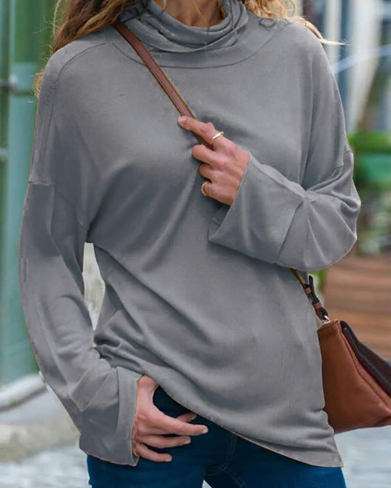 

Solid Long Sleeve Casual Blouse, Gray