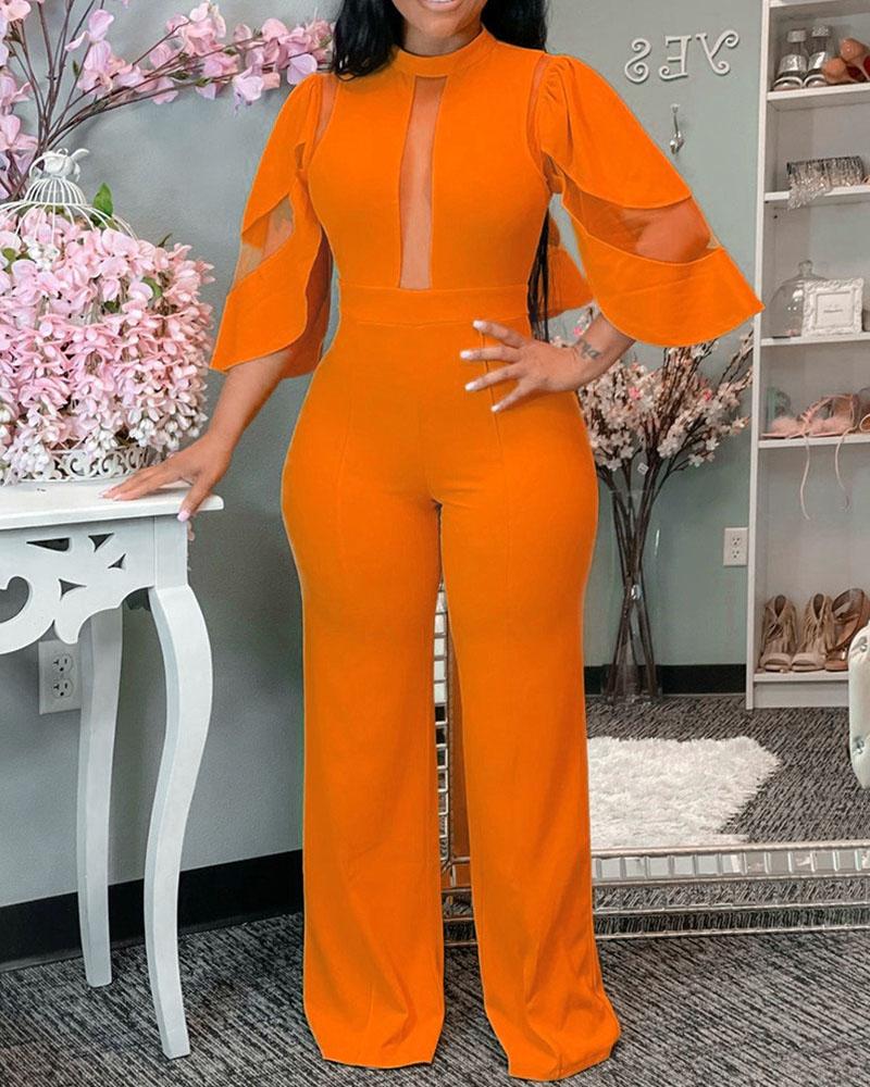 

Plus Size Contrast Mesh Zip Back Jumpsuit, Orange