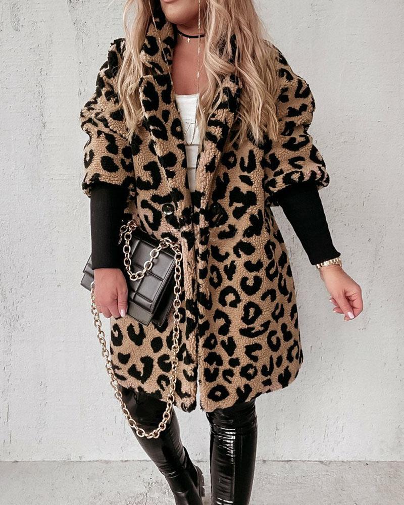 

Leopard Print Button Front Teddy Coat