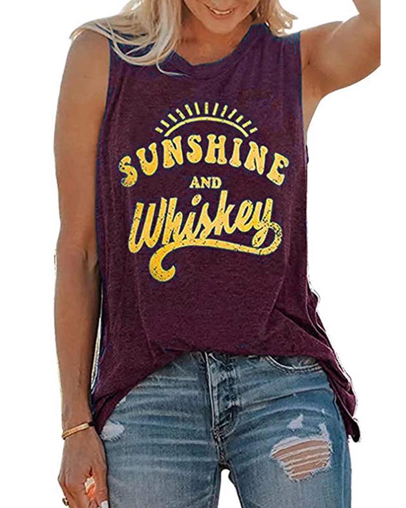 

Women' Casual Tee Retro Letter Print Sleeveless Tank Top, Purple