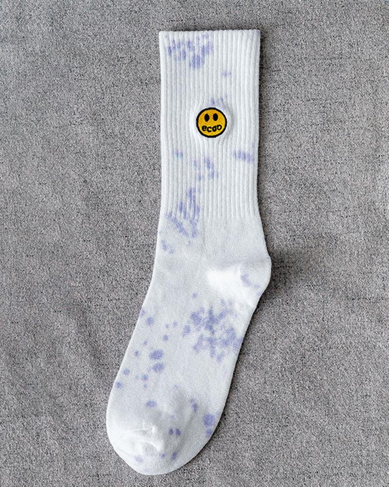 

1Pair Smile Face Pattern Tie Dye Print Socks, Style7