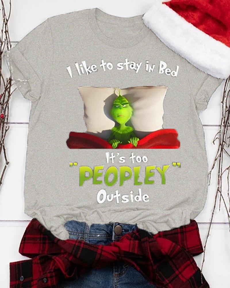 

Christmas Grinches Letter Print Short Sleeve T-shirt, Gray