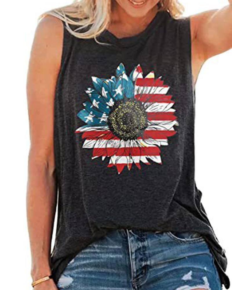 

Independence Day Flag Sunflower Print Bandeau Tank Top, Black