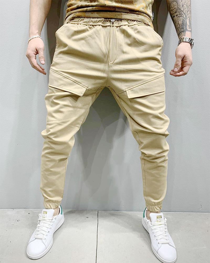

Solid Color Drawstring Jogger Pants, Khaki