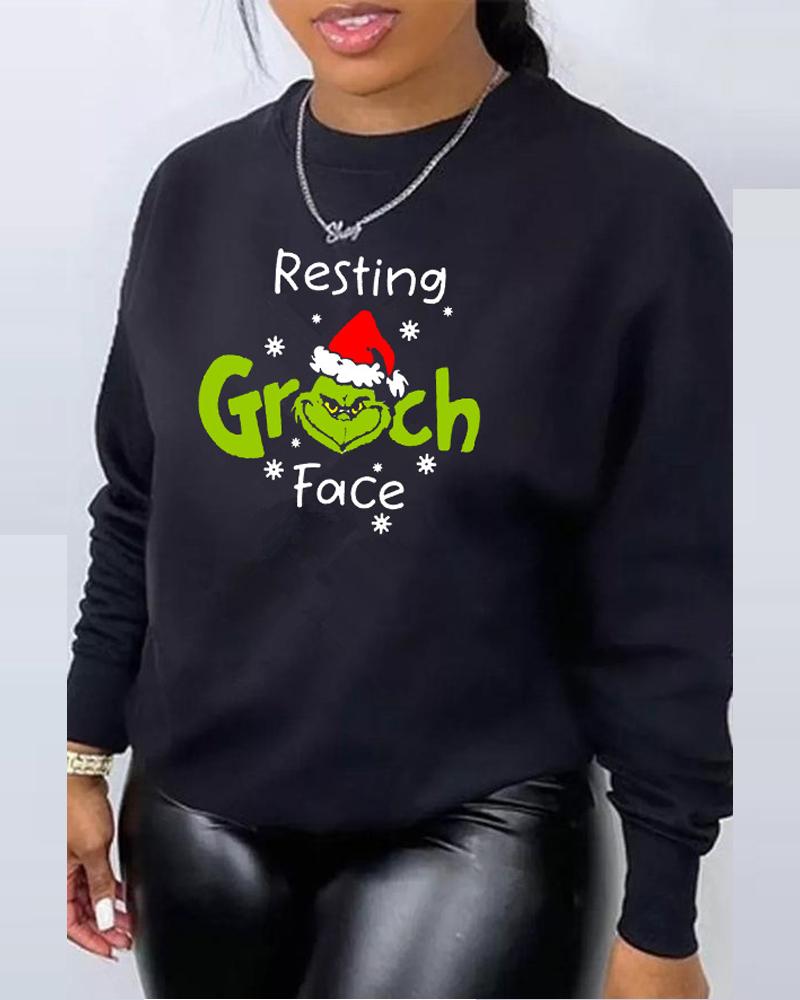

Plus Size Grinch Stole Christmas Print Casual Sweatshirt, Black