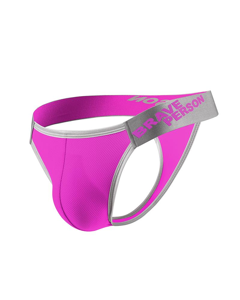 

Solid Color Splicing Letter Print Low Waist Skinny Thong Underpants, Hot pink