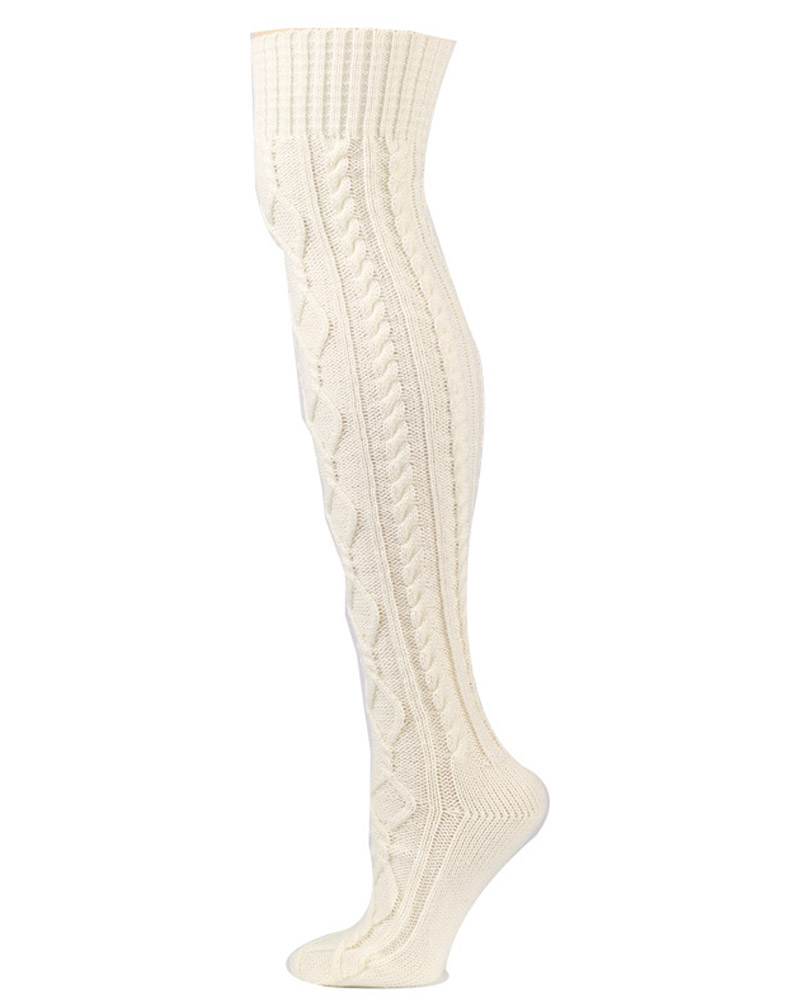 

1Pair Thigh High Cable Knit Leg Warmers Long Boot Socks, White