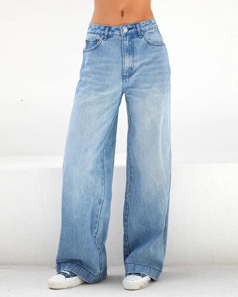 

Zipper Fly Straight Leg Jeans, Blue