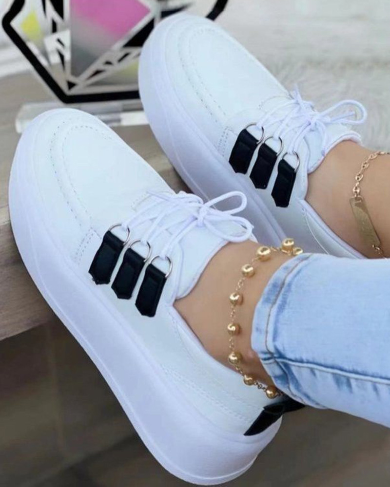 

Contrast Paneled Lace-up Platform Sneakers, White