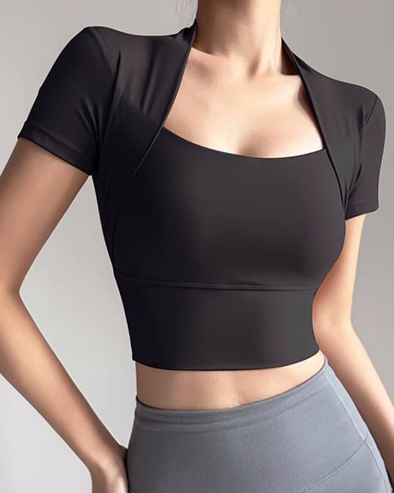

Asymmetrical Quick Dry Crop Yoga Active Top, Black