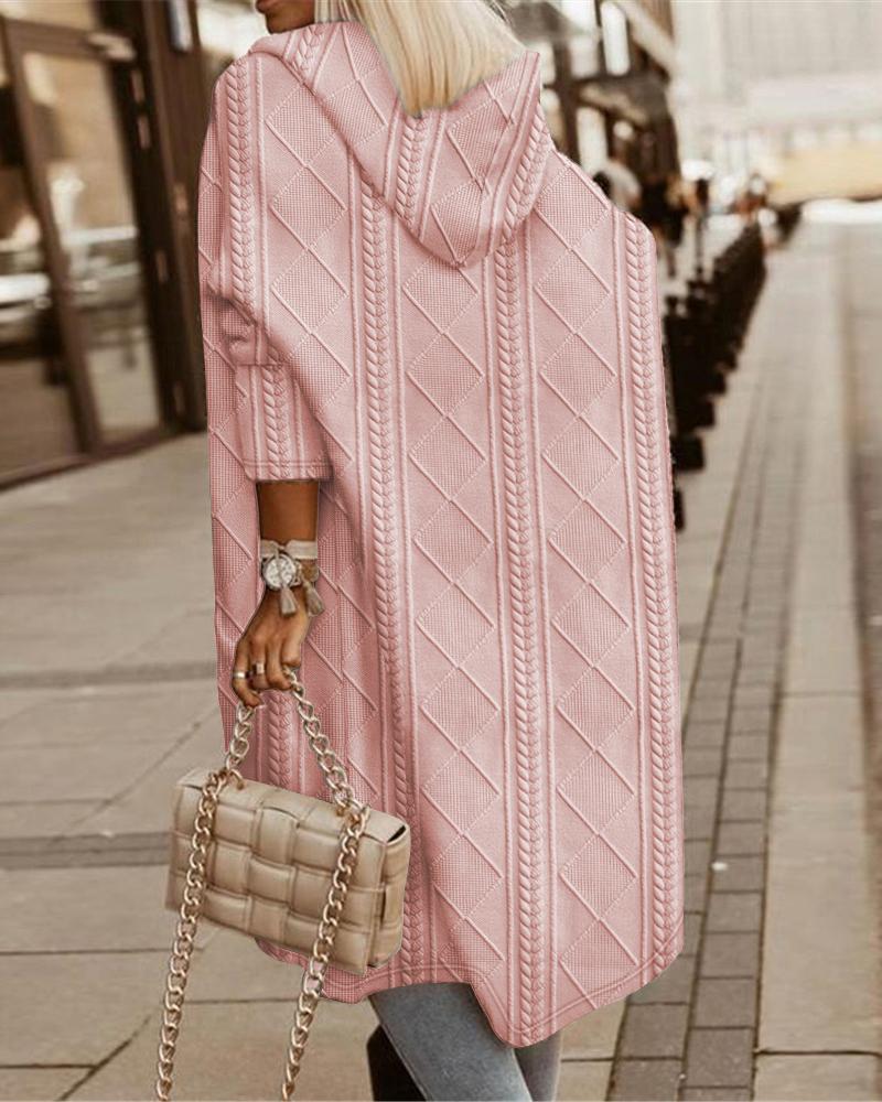 

Cable Textured Hooded Longline Coat, Pink