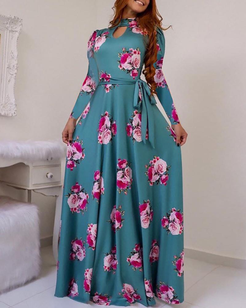 

Long Sleeve Cutout Maxi Dress, Blue