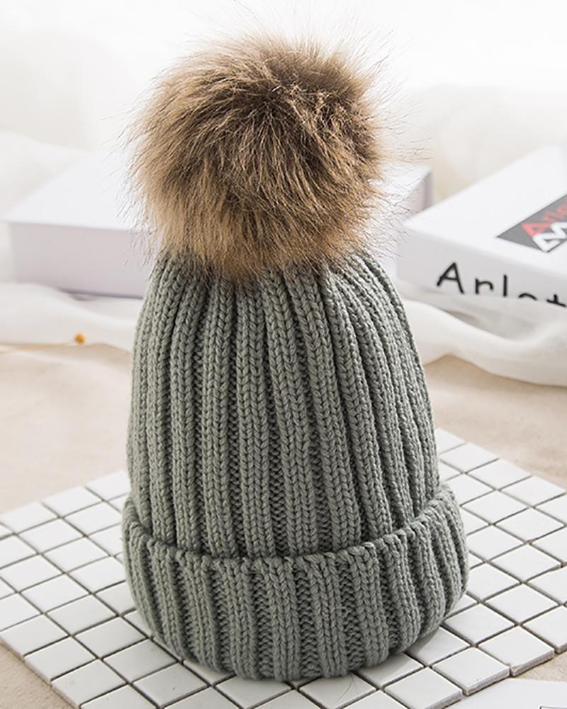 

Pom Pom Decor Knit Beanie, Light gray