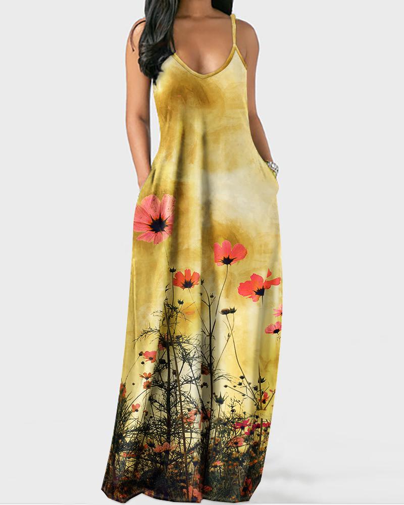 

Floral Print Spaghetti Strap Casual Dress, Multicolor