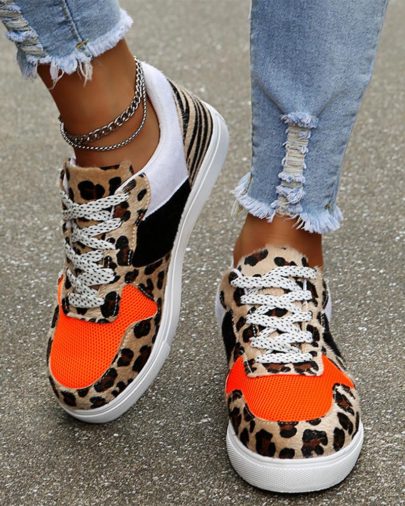 

Round-toe Patchwork Leopard Print Sneakers