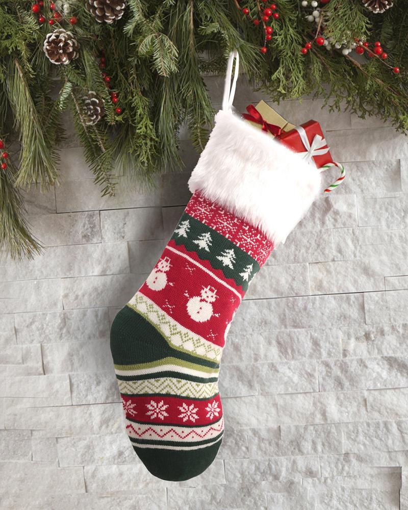 

Christmas Mixed Print Stockings Fluffy Trim Xmas Tree Hanging Ornaments, Style2